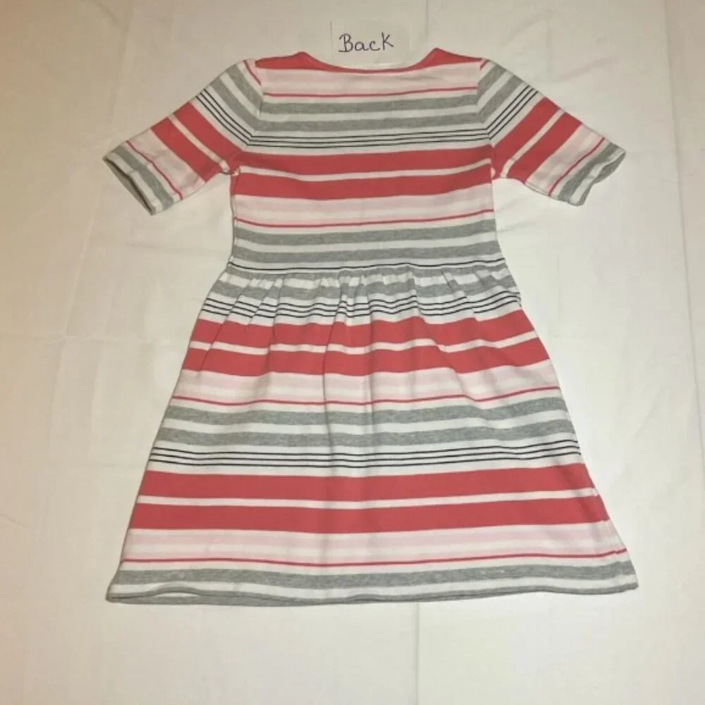 Gymboree Girls Size 8 Kitty in Pink Gray White Stripes Terry Short Sleeve Dress